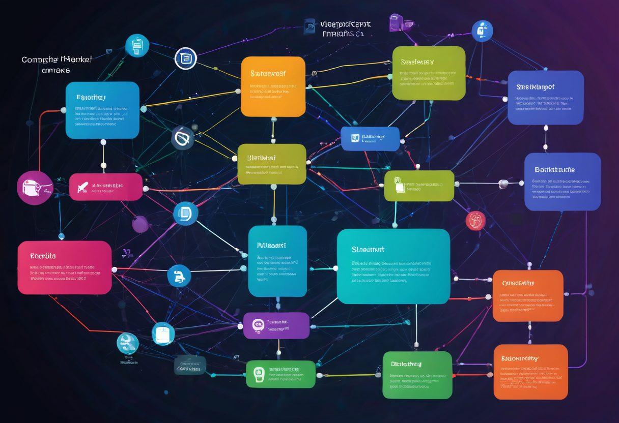 A dynamic flowchart visual with interconnected nodes and vibrant lines demonstrating user interaction, overlaying a tech-inspired background. Include a digital interface with hover effects and tooltips, symbolizing an enhanced user experience. The overall scene should convey a sense of fluidity and connectivity, highlighting the jsPlumb logo. super-realistic. vibrant colors. tech-inspired.